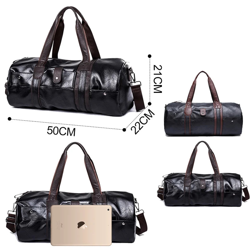 Men's PU Leather Gym Bag - Travel Duffel for Fitness & Yoga