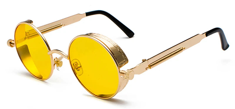 Kachawoo Steampunk Round Sunglasses - Red Lens Metal