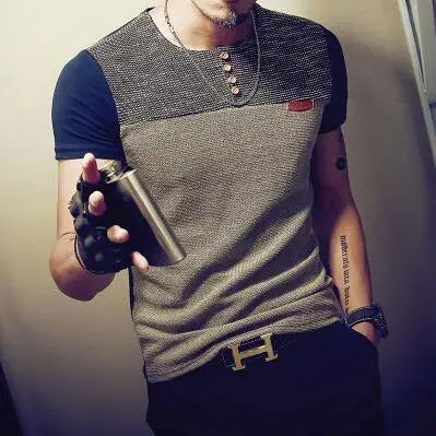 Patchwork Hip Hop Tee - Slim Fit Casual 5XL