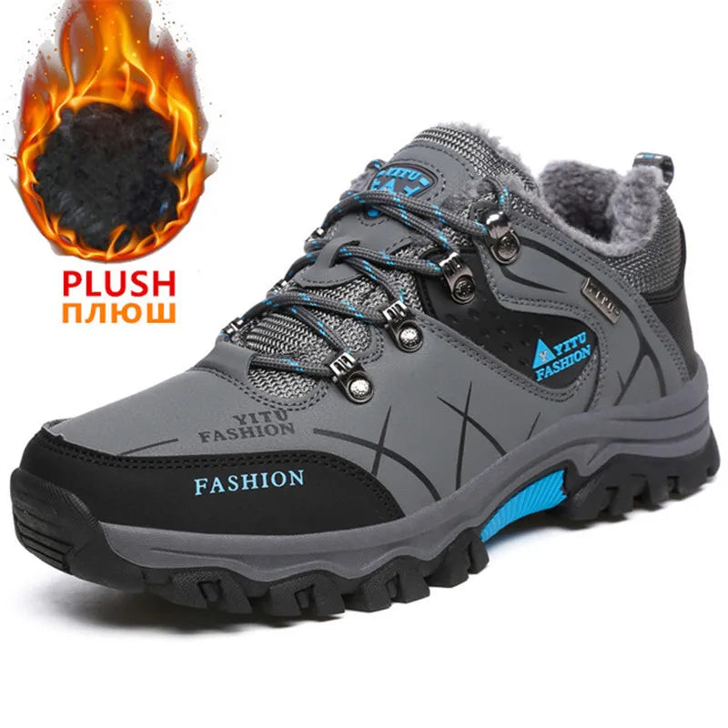 Men's Waterproof Winter Snow Boots - Insulated Leather Hiking Work Boots