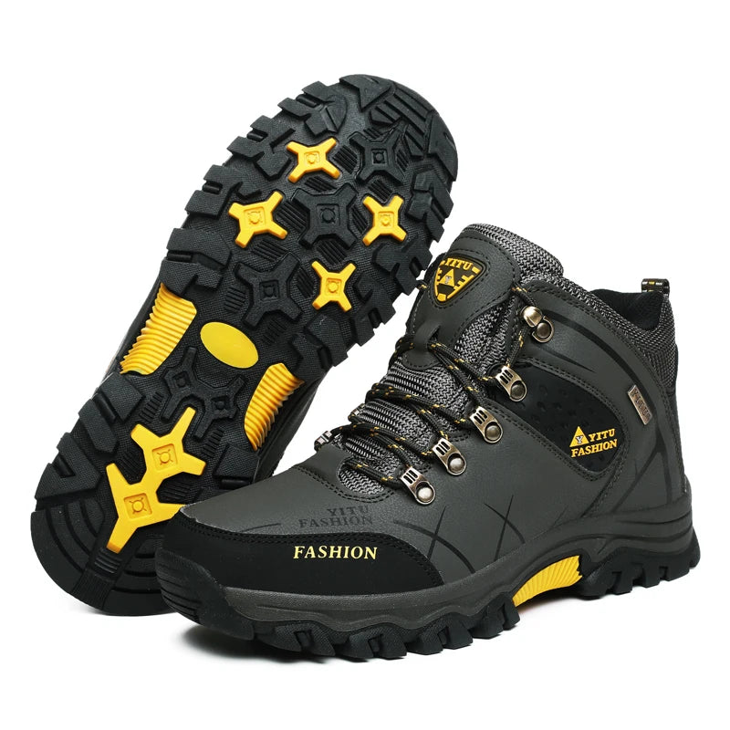 Men's Waterproof Winter Snow Boots - Insulated Leather Hiking Work Boots