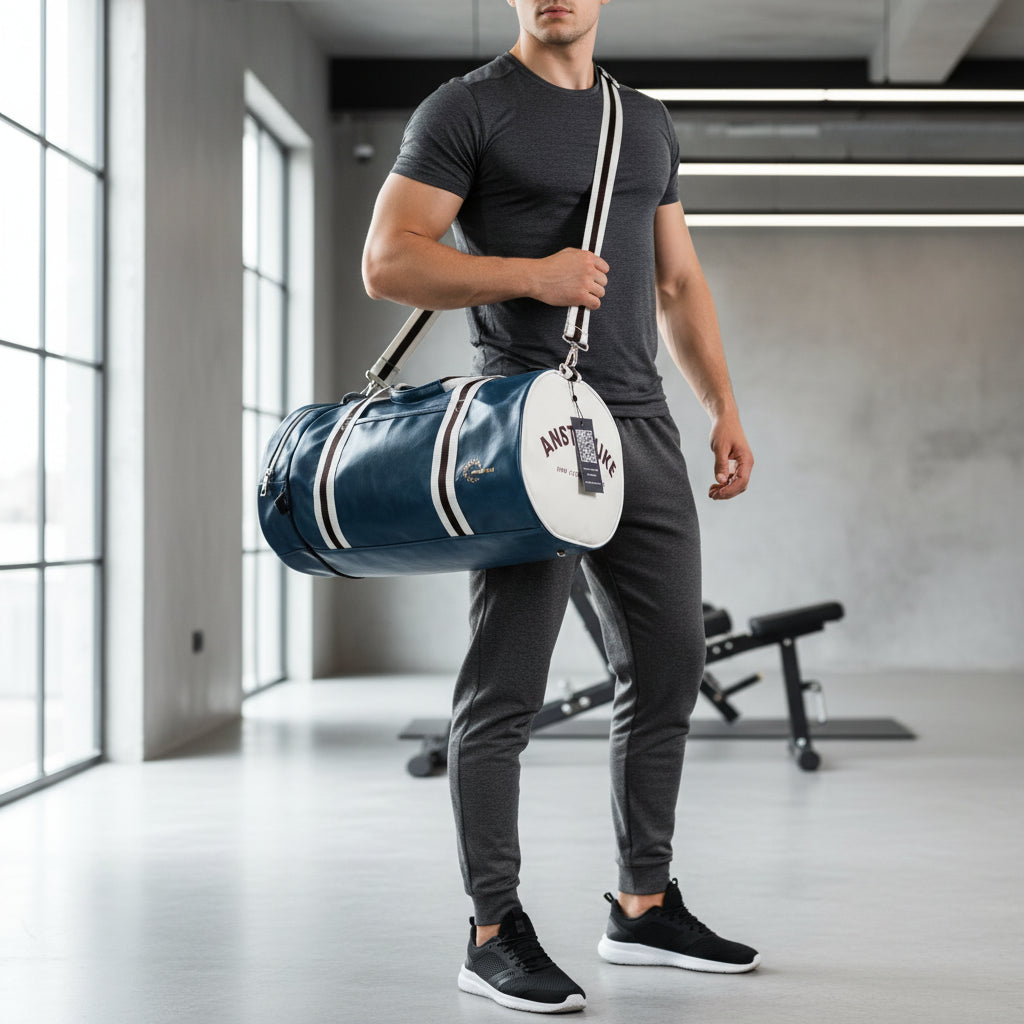 Premium Leather Gym Duffel Bag - Unisex Sports Travel Shoulder Bag
