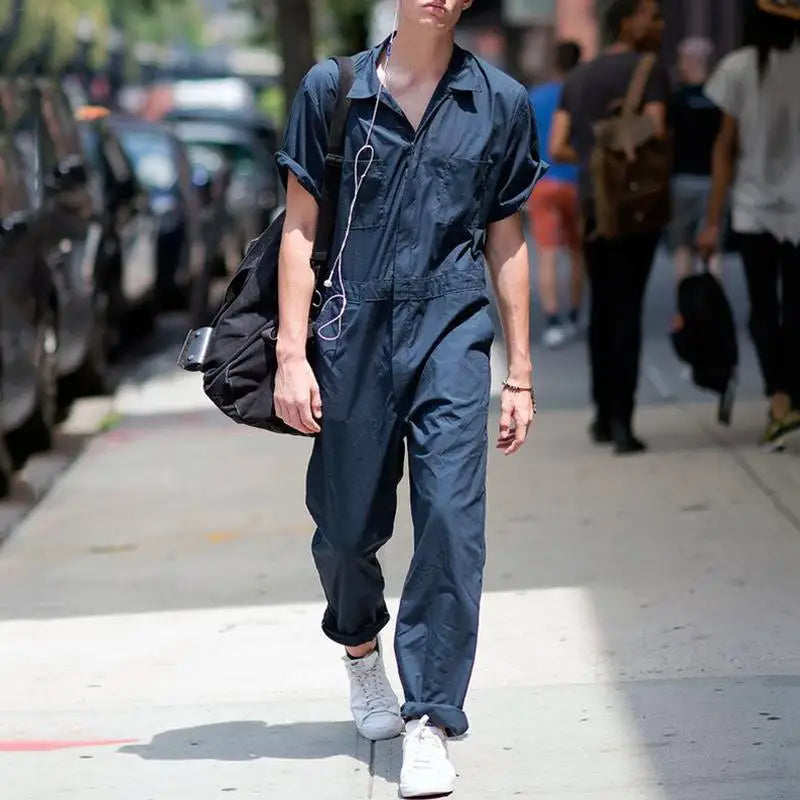 Short Sleeve Overalls - Zipper Jumpsuit Workwear