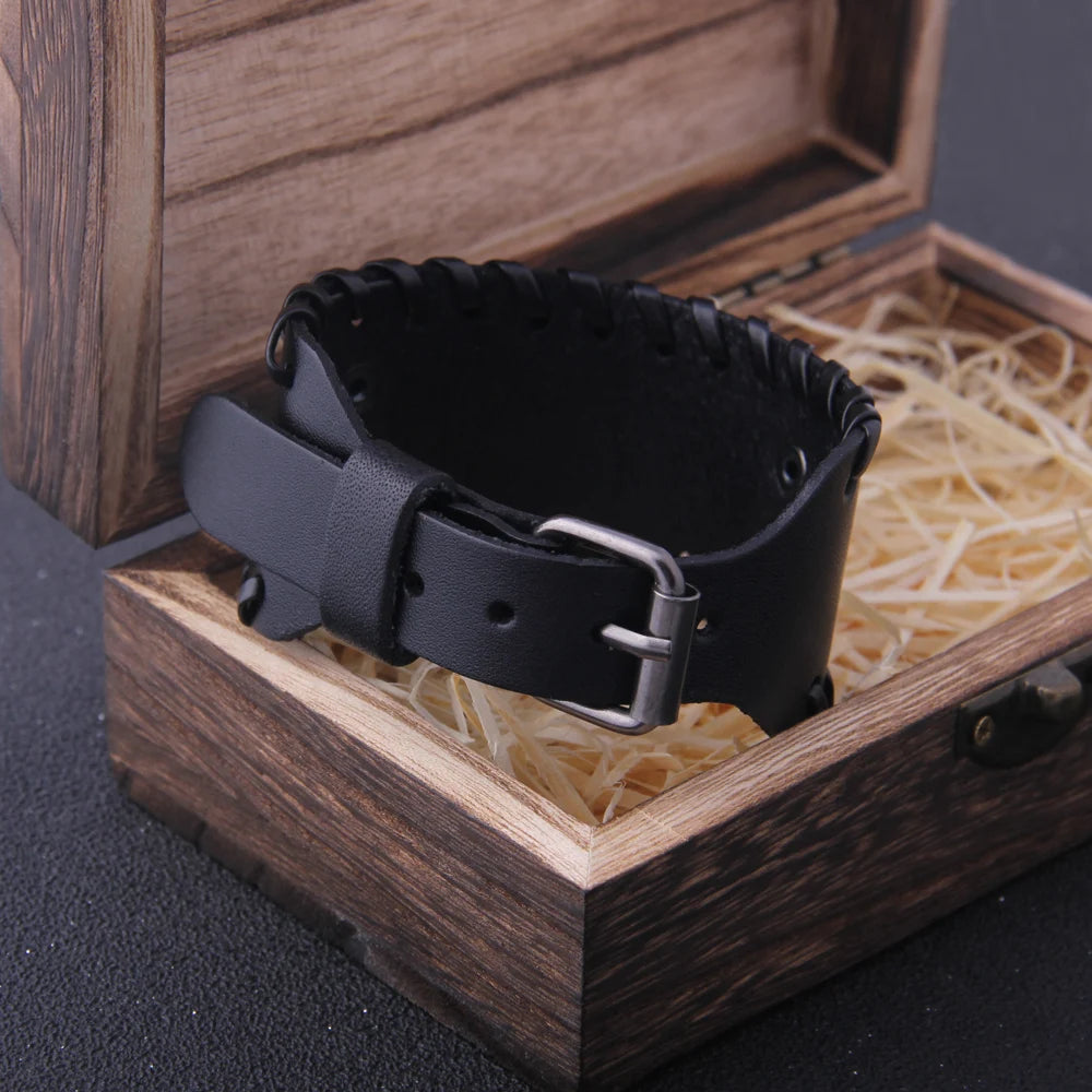 Viking Leather Bracelet - Braided Cuff Bangle
