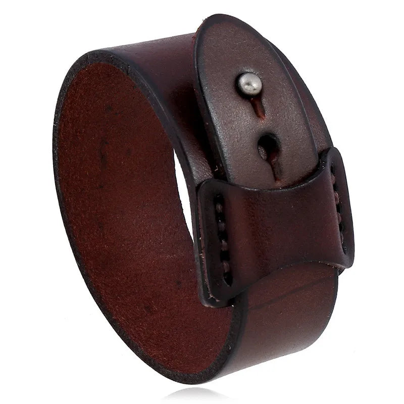 Vintage Leather Cuff Bracelet - Wide Wrap Bangle