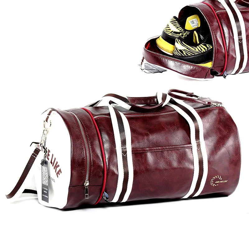 Premium Leather Gym Duffel Bag - Unisex Sports Travel Shoulder Bag