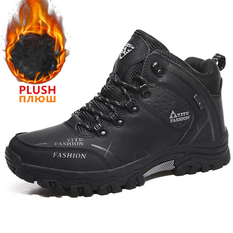 Men's Waterproof Winter Snow Boots - Insulated Leather Hiking Work Boots