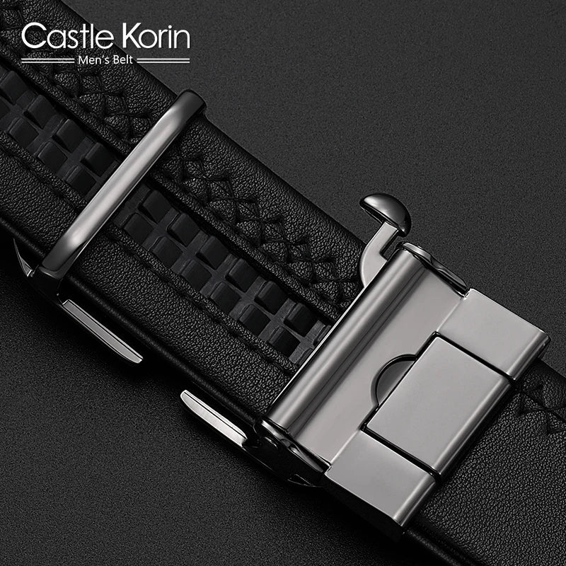 Men's Genuine Cowhide Leather Belt - Automatic Alloy Buckle Dress Belt