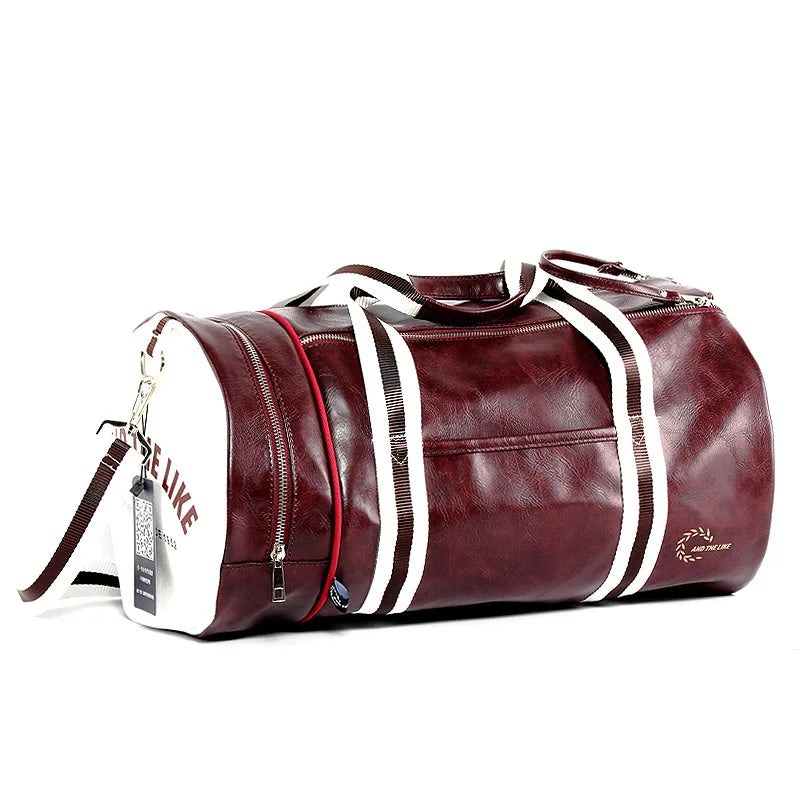 Premium Leather Gym Duffel Bag - Unisex Sports Travel Shoulder Bag