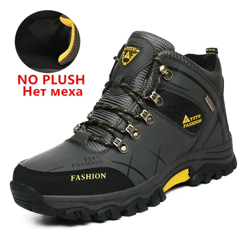 Men's Waterproof Winter Snow Boots - Insulated Leather Hiking Work Boots