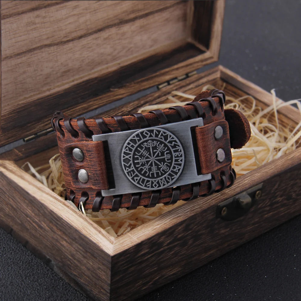 Viking Leather Bracelet - Braided Cuff Bangle