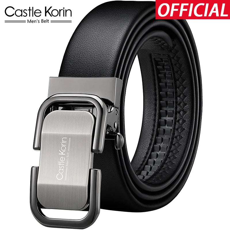 Men's Genuine Cowhide Leather Belt - Automatic Alloy Buckle Dress Belt