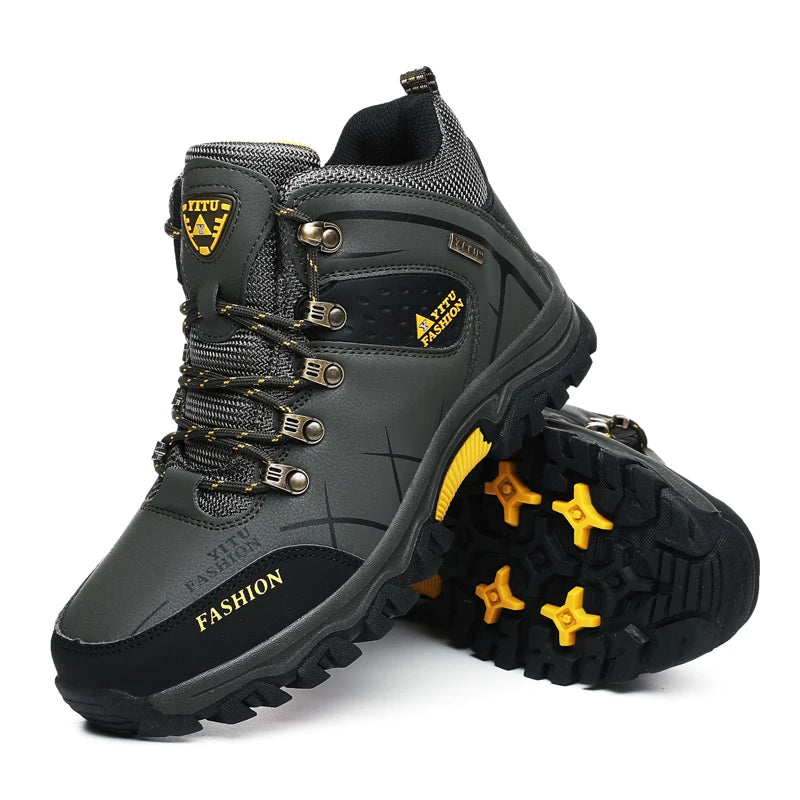 Men's Waterproof Winter Snow Boots - Insulated Leather Hiking Work Boots