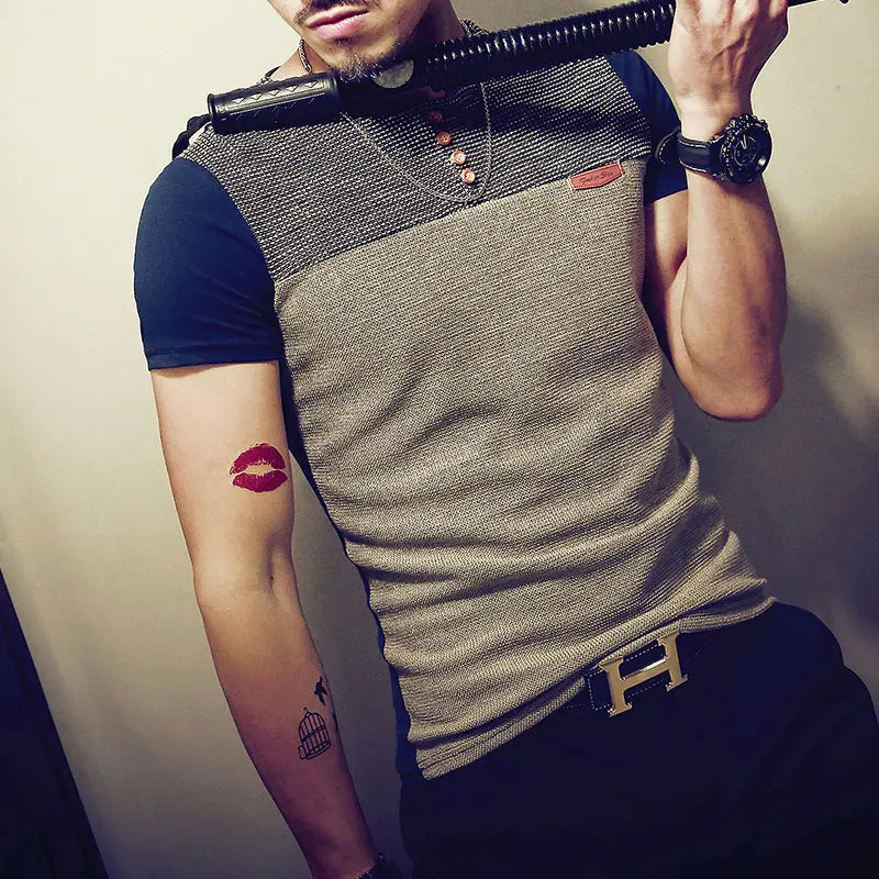 Patchwork Hip Hop Tee - Slim Fit Casual 5XL