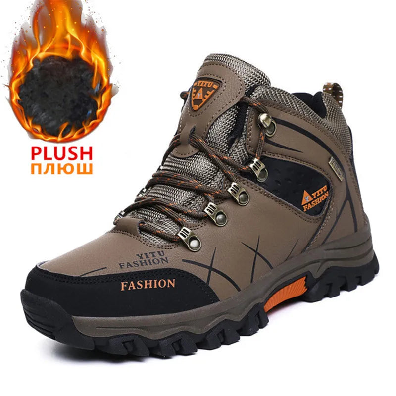 Men's Waterproof Winter Snow Boots - Insulated Leather Hiking Work Boots