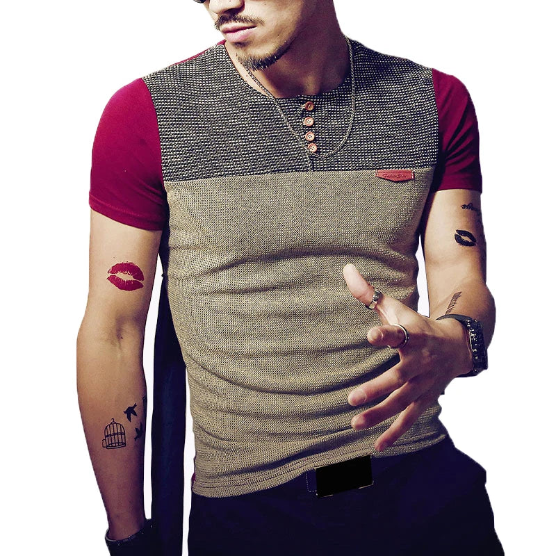 Patchwork Hip Hop Tee - Slim Fit Casual 5XL