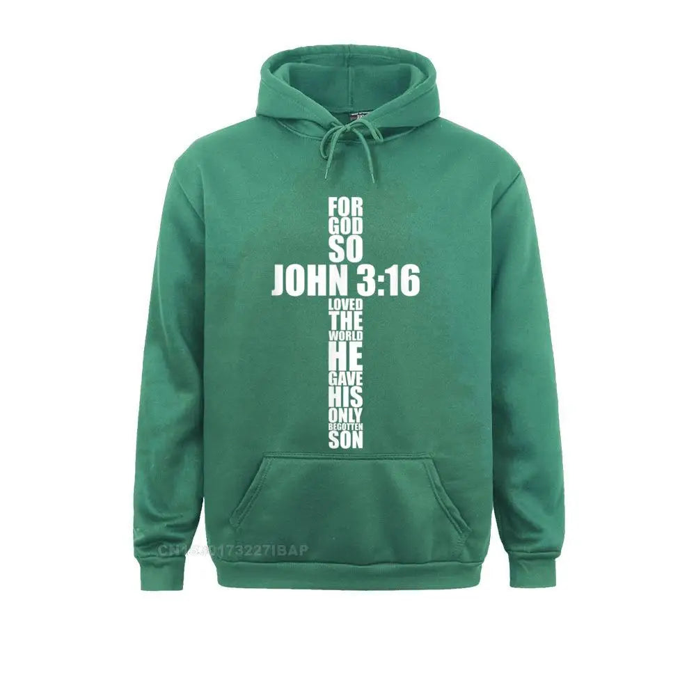 John 3:16 Christian Cross Hoodie - Religious Bible Verse Sweatshirt