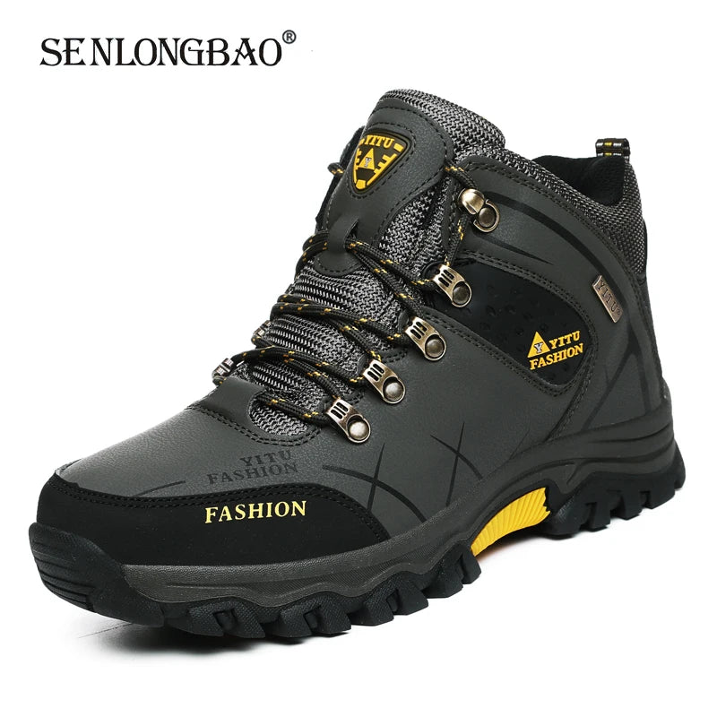 Men's Waterproof Winter Snow Boots - Insulated Leather Hiking Work Boots