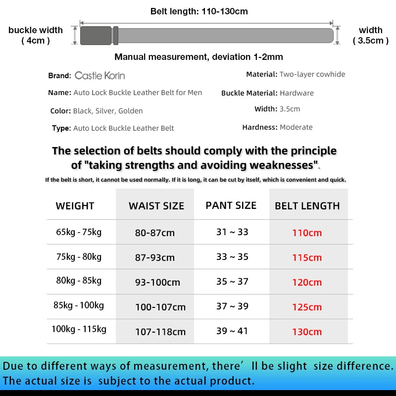 Men's Genuine Cowhide Leather Belt - Automatic Alloy Buckle Dress Belt