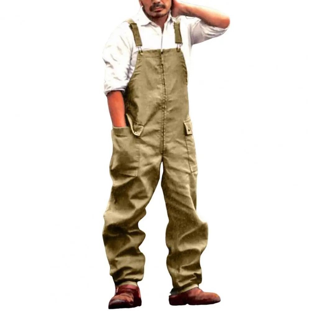 Retro Denim Jumpsuit - Loose Cargo Overalls