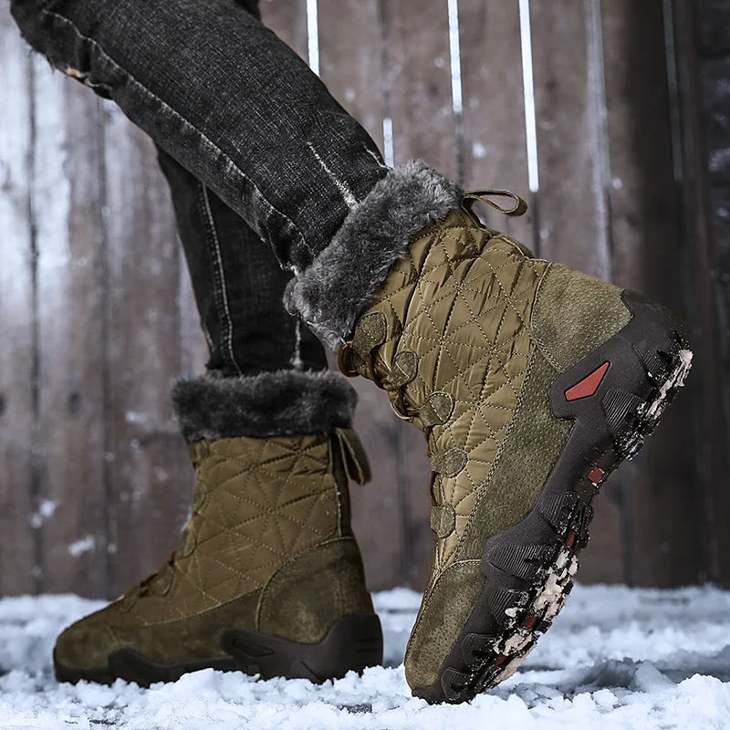 Men's Premium Suede Leather Winter Snow Boots - Insulated Mid-Calf Outdoor Boots