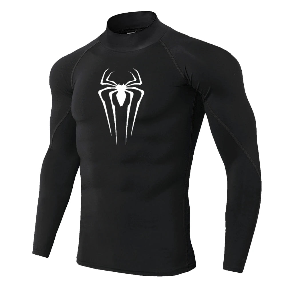 Spider-Print Compression Shirt - Men's Turtleneck Training Base Layer