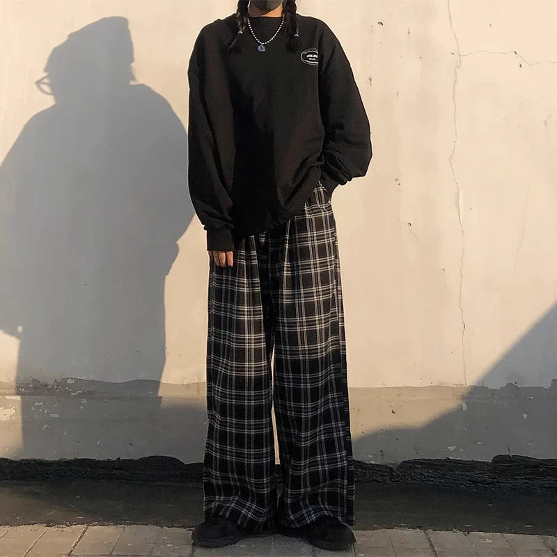 Oversized Plaid Sweatpants - Unisex Casual Trousers