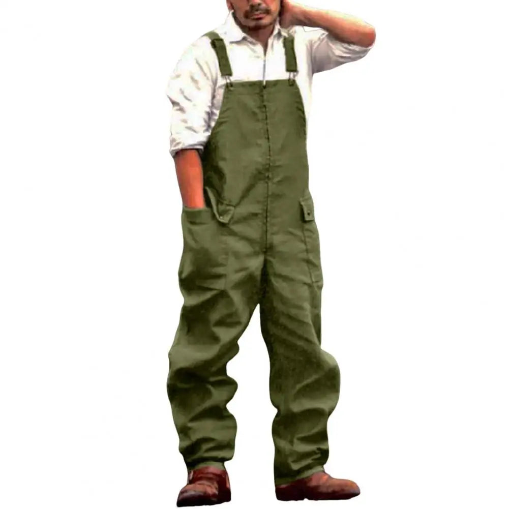 Retro Denim Jumpsuit - Loose Cargo Overalls