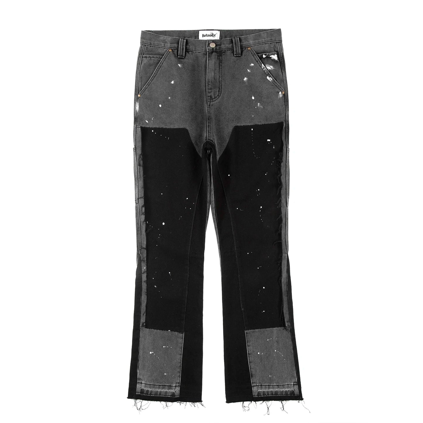 Spliced Ink Flare Jeans - Y2K Baggy Denim Trousers