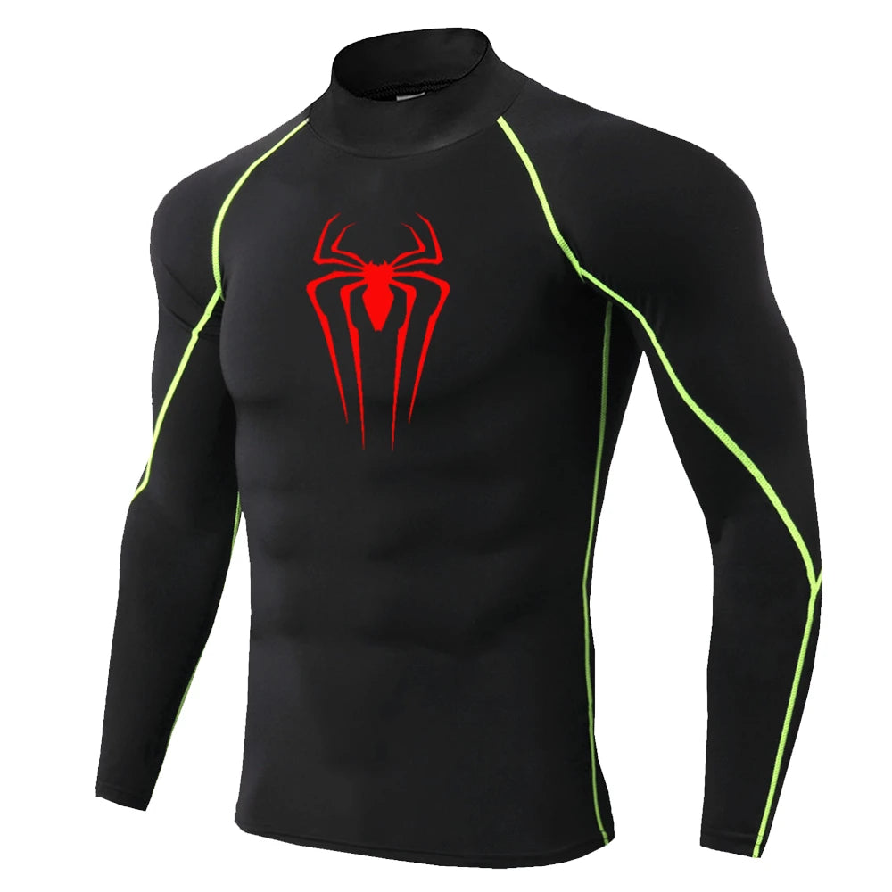 Spider-Print Compression Shirt - Men's Turtleneck Training Base Layer