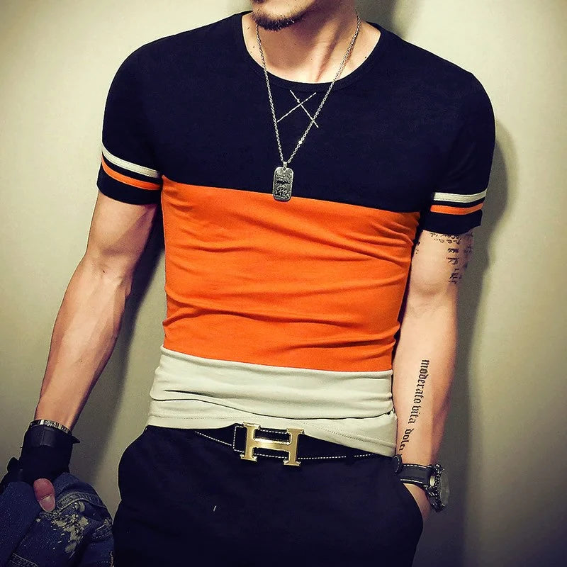 Patchwork Hip Hop Tee - Slim Fit Casual 5XL