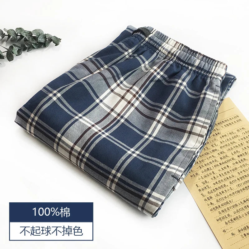 Men's Pure Cotton Plaid Sleep Pants - Lightweight Casual Lounge Trousers