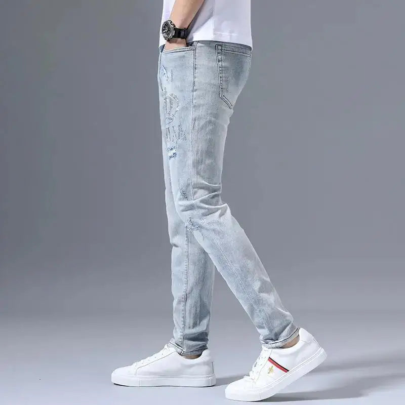 Embroidered Stretch Jeans - Ripped Retro Slim Fit
