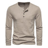 Slim Fit Long Sleeve Tee - Button Neck Cotton Shirt