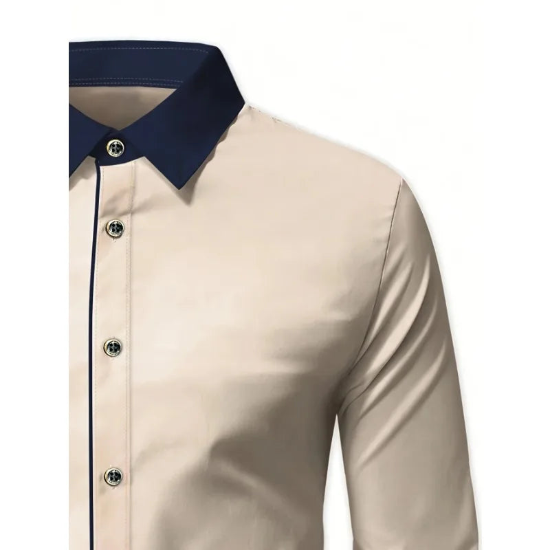 Men's Patchwork Long Sleeve Business Casual Shirt