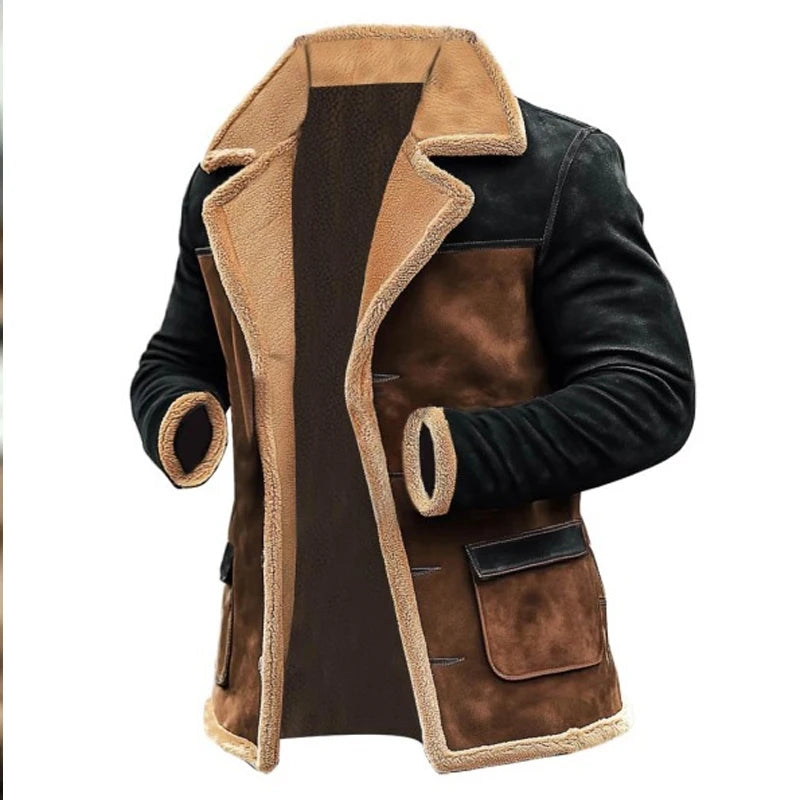 Lambwool Patchwork Jacket - Suede Retro Winter Coat