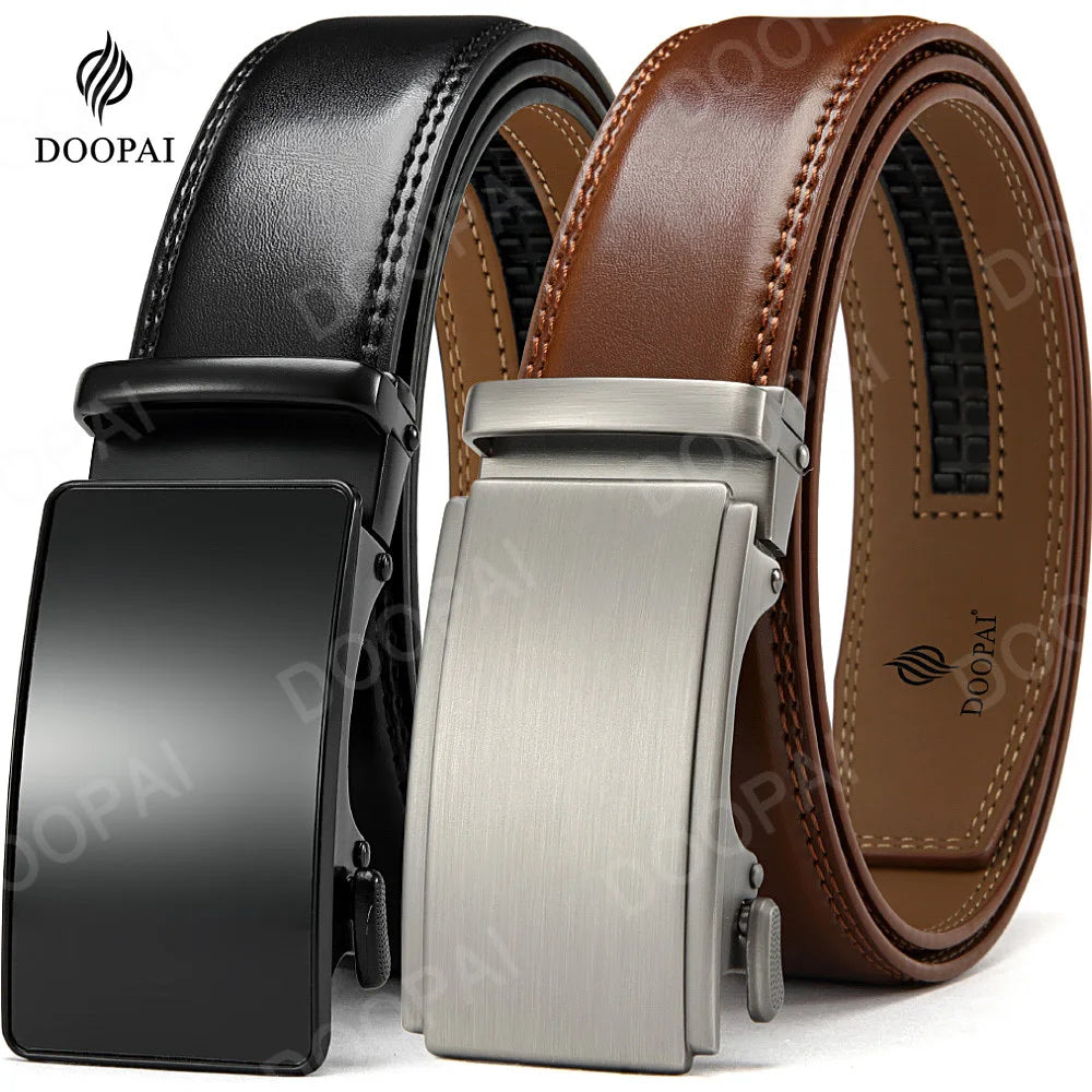 Men's Genuine Leather Belt - Automatic Ratchet Buckle Dress Belt