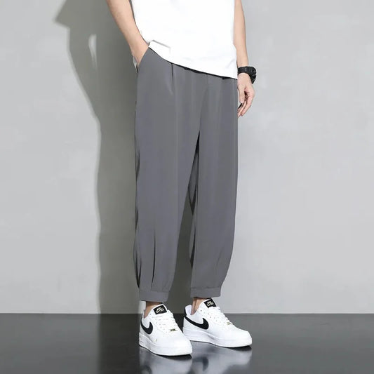 High Waist Workwear Pants - Elastic Straight Trousers