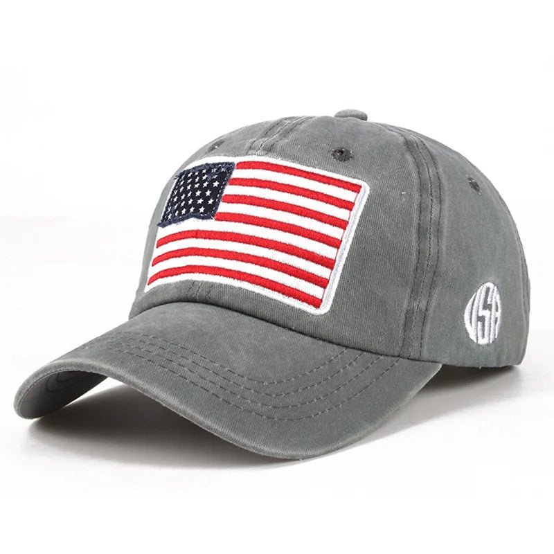 USA Flag Embroidered Baseball Cap - Washed Distressed Dad Hat