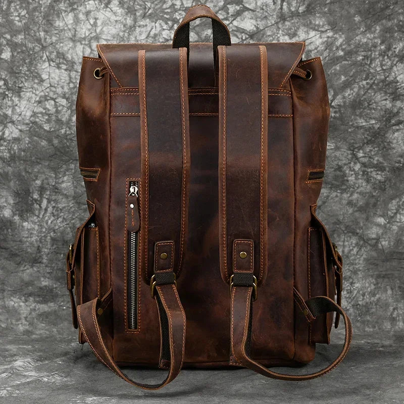 Men's Genuine Leather Backpack - 17 Inch Laptop Travel Daypack