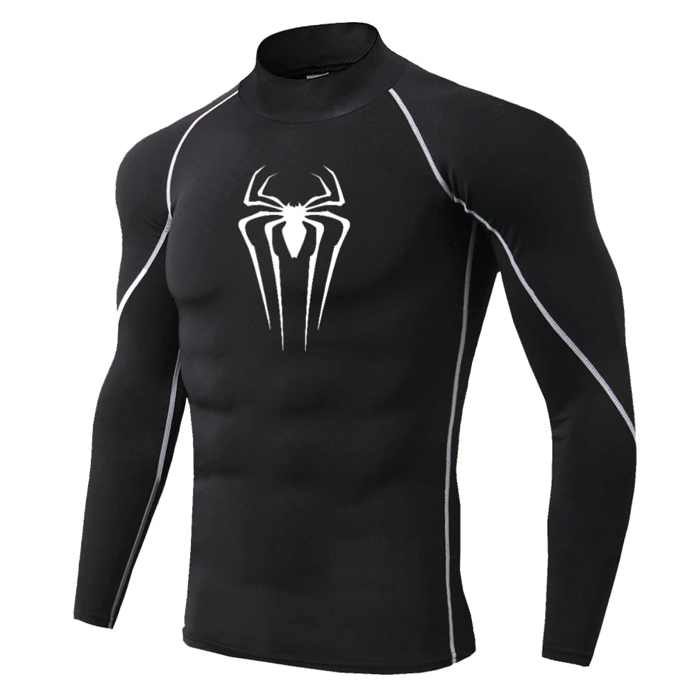 Spider-Print Compression Shirt - Men's Turtleneck Training Base Layer