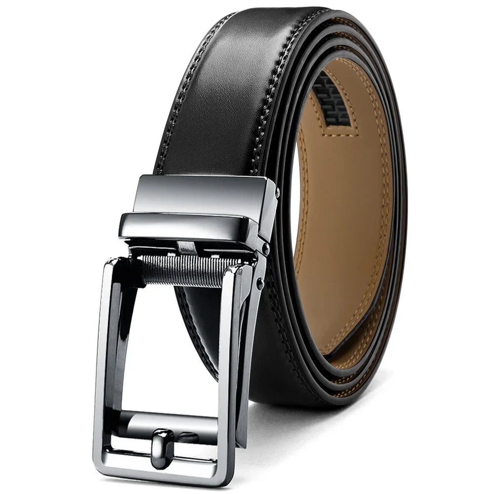 Men's Genuine Leather Belt - Automatic Ratchet Buckle Dress Belt