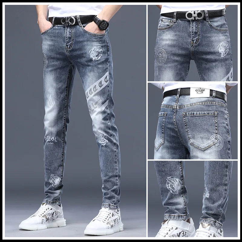 Embroidered Stretch Jeans - Ripped Retro Slim Fit
