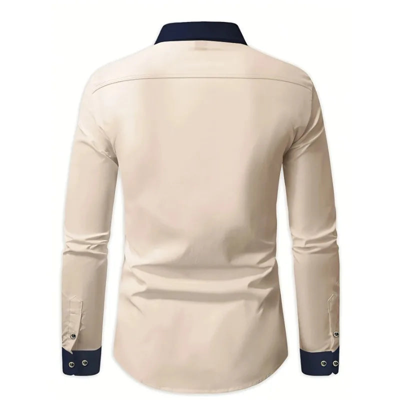 Men's Patchwork Long Sleeve Business Casual Shirt