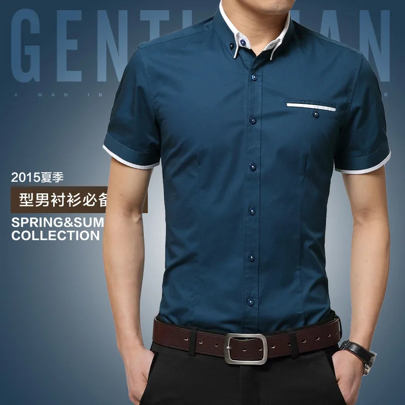 Men's Short Sleeve Business Shirt - Turn-Down Collar Tuxedo Style