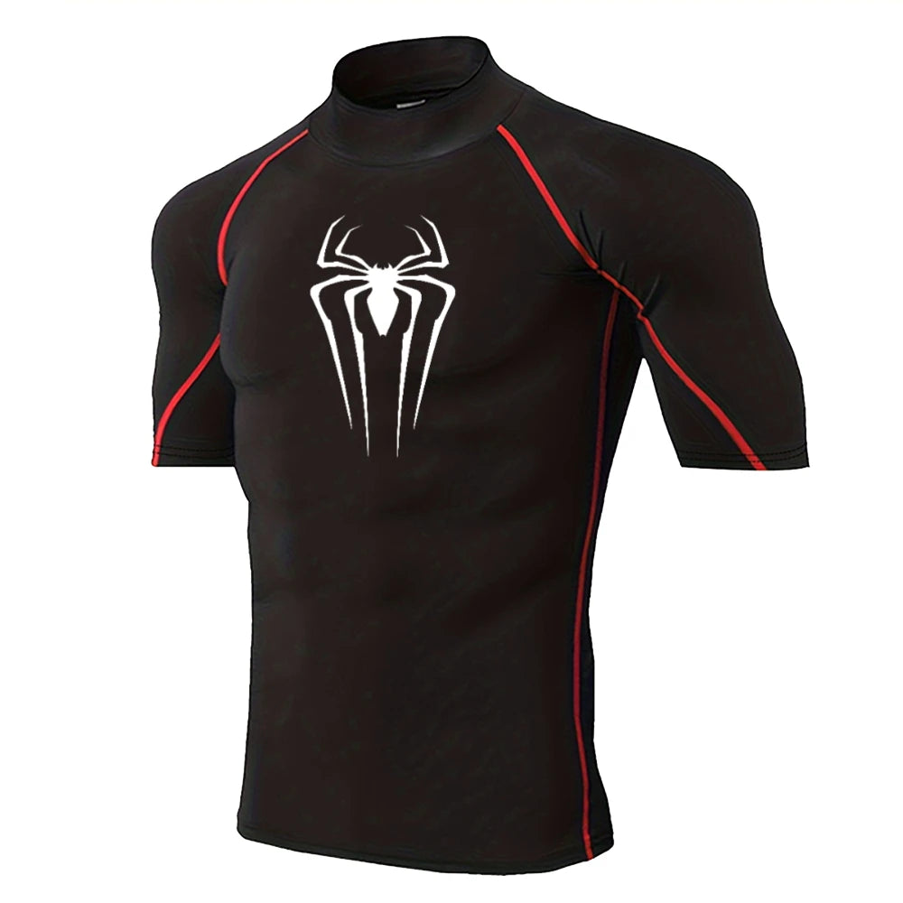 Spider-Print Compression Shirt - Men's Turtleneck Training Base Layer