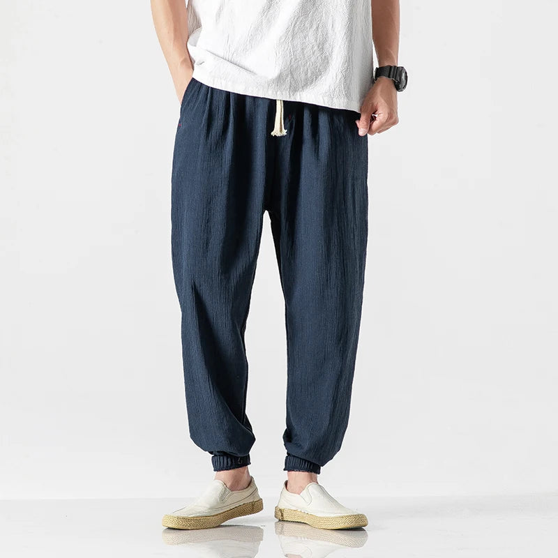 Cotton Linen Harem Pants - Chinese Style Joggers