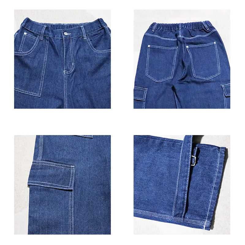 Wide Leg Denim Jeans - Baggy Hip Hop Cargo Pants