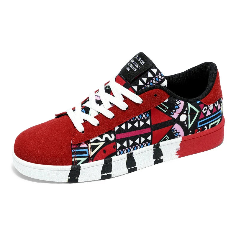 Men's Graffiti Canvas Sneakers - Colorful Lace-Up Casual Shoes