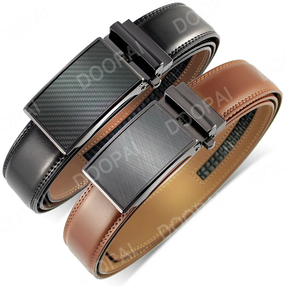 Men's Genuine Leather Belt - Automatic Ratchet Buckle Dress Belt